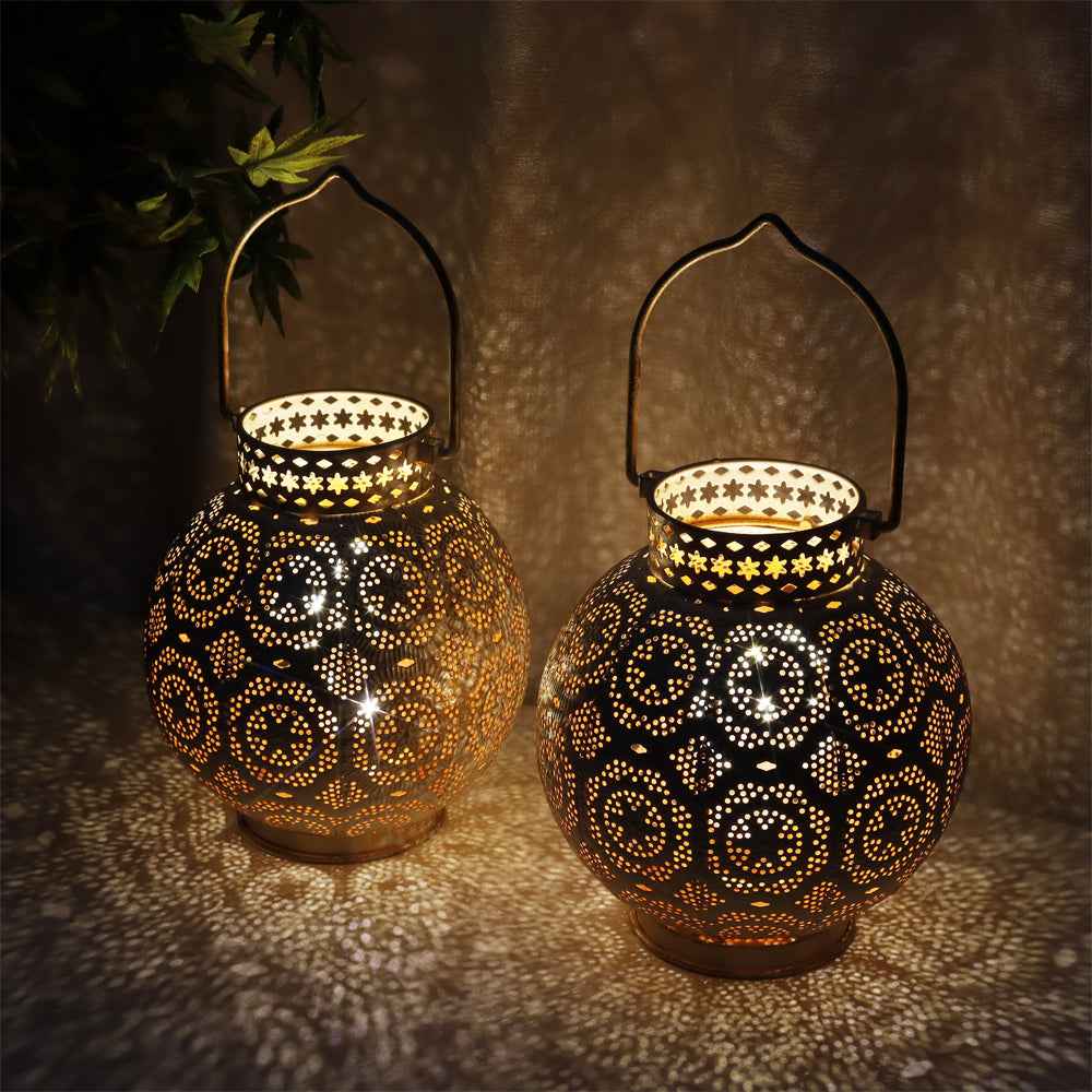 Set of 2 Battery Powered Moroccan Decorative Lamps 7'' High (Brown)